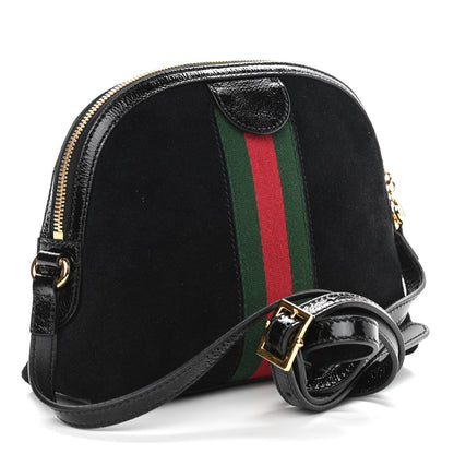 Gucci Suede Patent Web GG Small Ophidia Dome Shoulder Bag Black 3 of 10