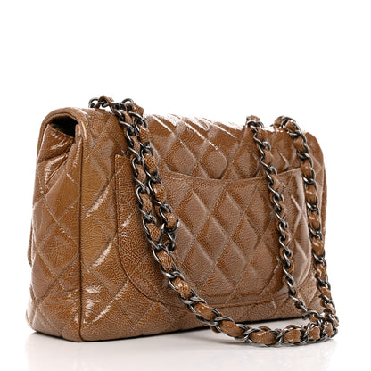 Chanel Crinkled Patent Quilted Jumbo Single Flap Camel Beige 2 of 10