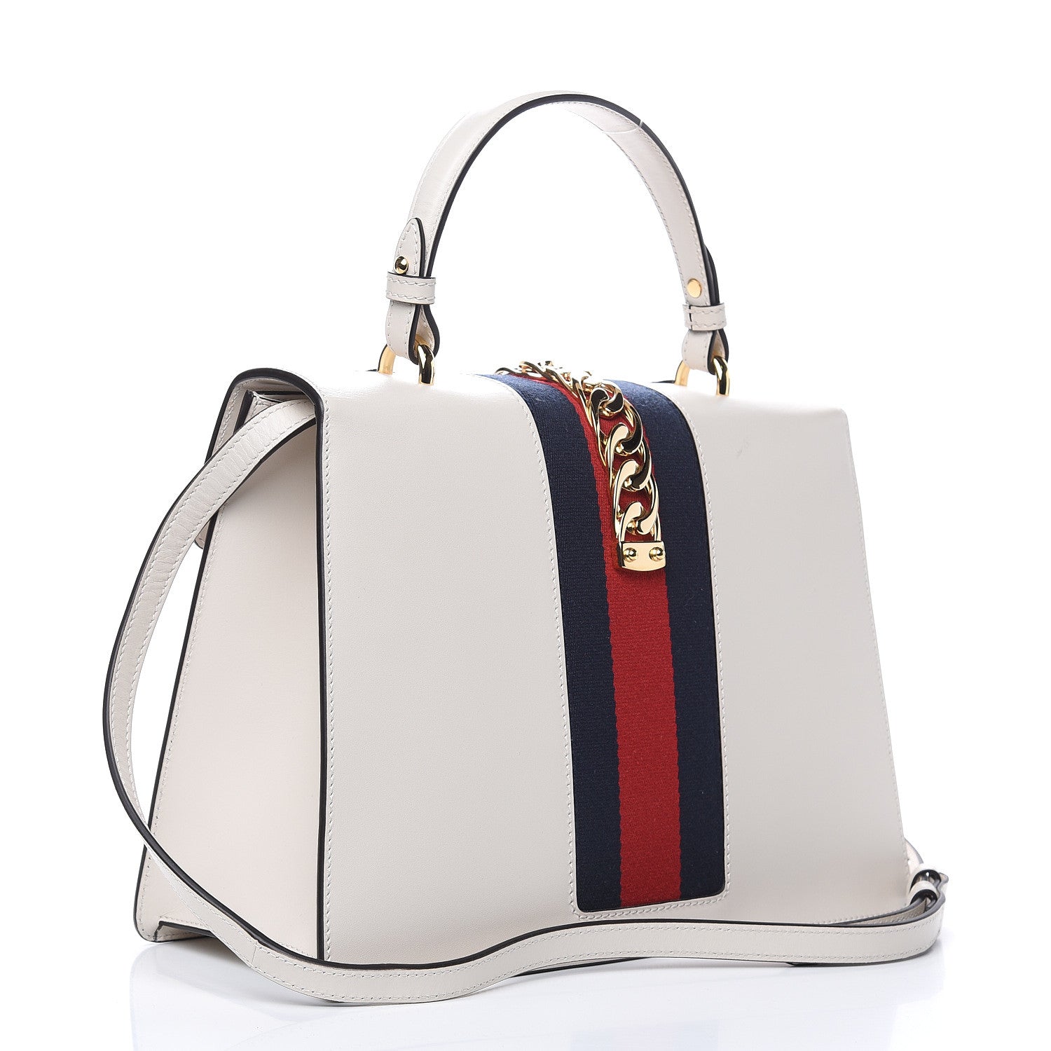 Gucci Calfskin Embroidered Medium Sylvie Top Handle Bag White 3 of 12