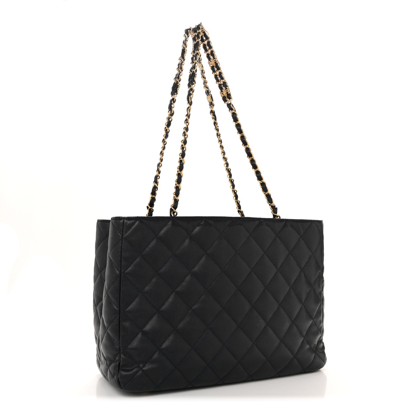 Caviar Quilted Small Shopping Tote Navy