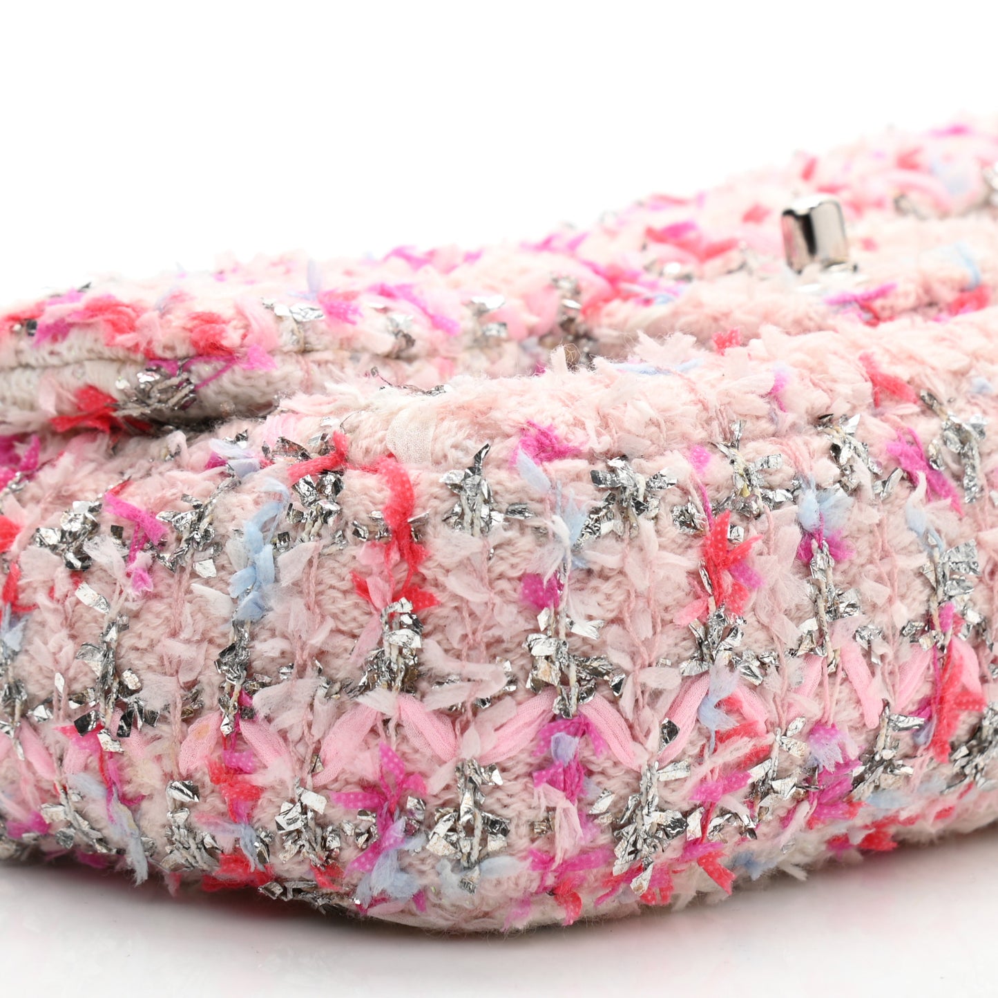 Tweed Quilted Mini Rectangular Flap Light Pink Silver Blue