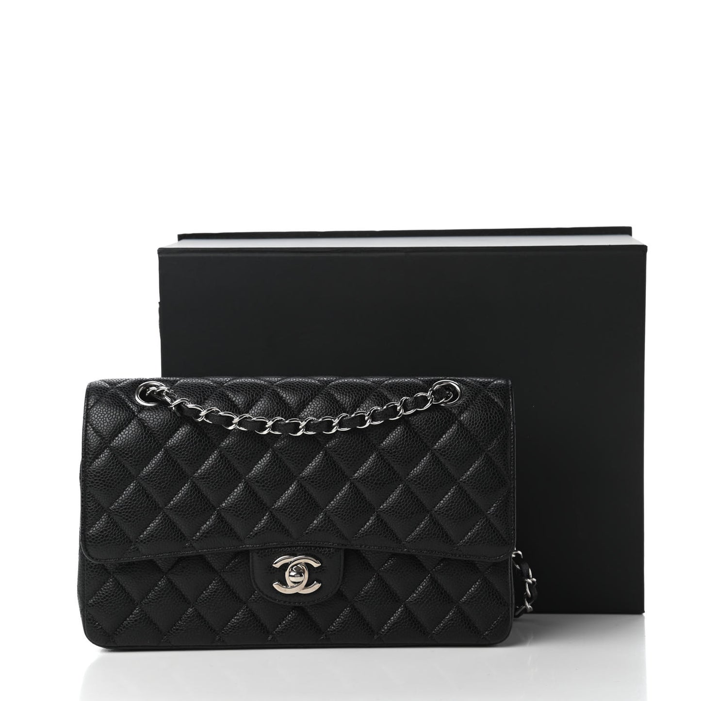 Caviar Quilted Medium Double Flap Black