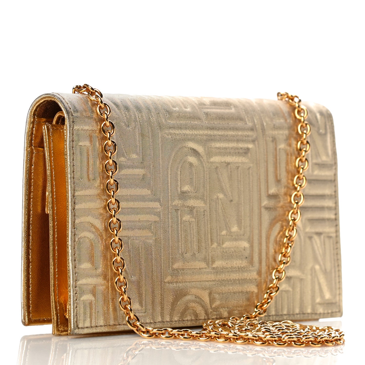 Fendi Metallic Lurex Logo Embossed Long Wallet On Chain Gold 2 of 10
