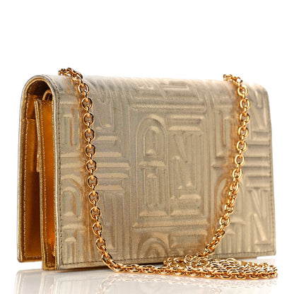 Fendi Metallic Lurex Logo Embossed Long Wallet On Chain Gold 2 of 10