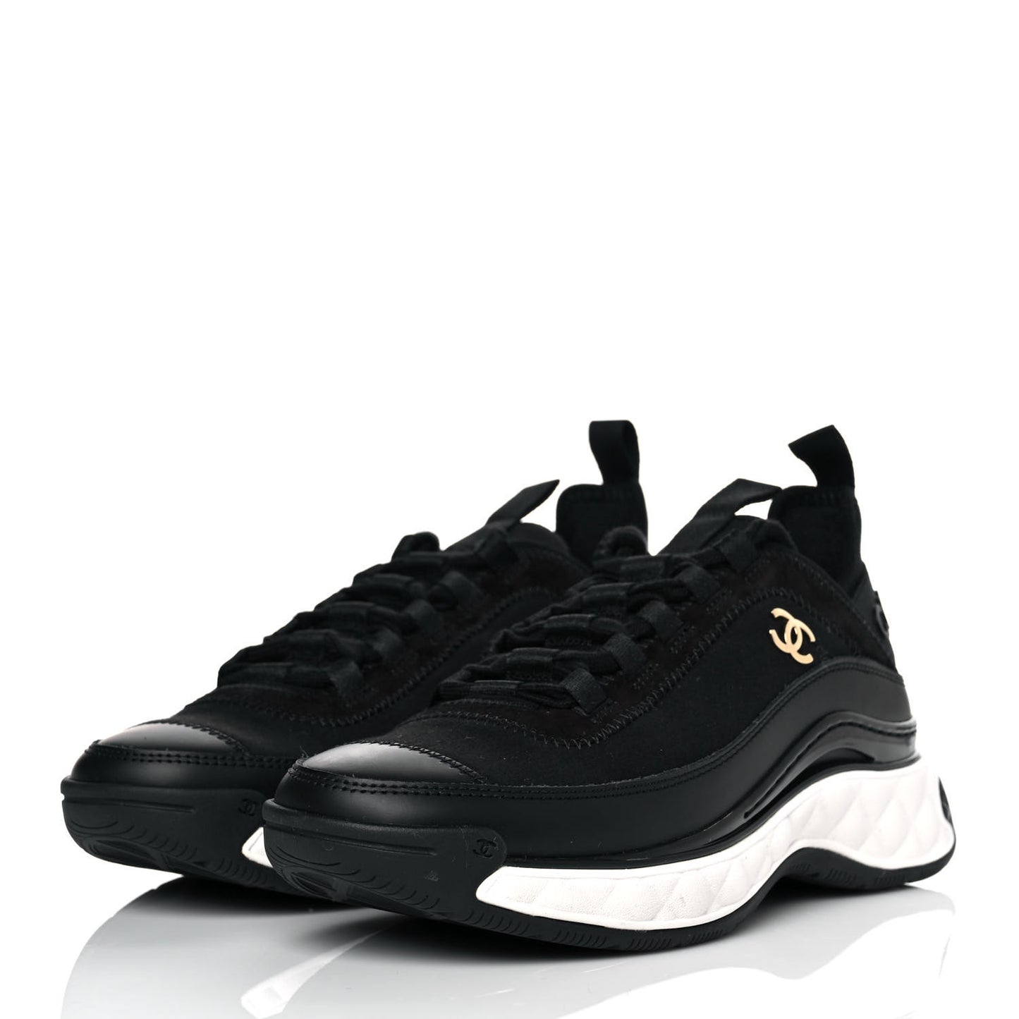 Velvet Calfskin Mixed Fibers CC Sneakers 36 Black
