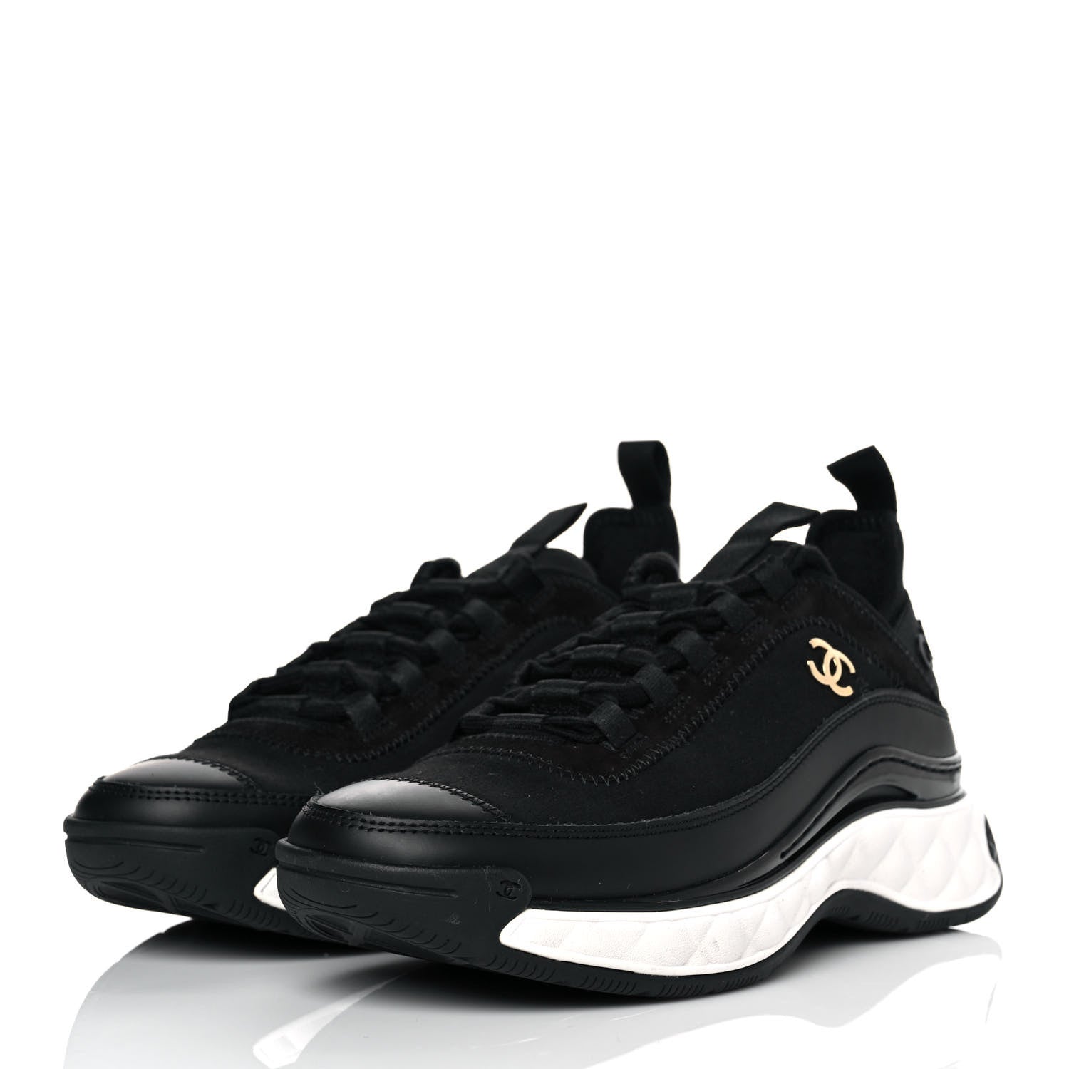 Chanel Velvet Calfskin Mixed Fibers CC Sneakers 36 Black 3 of 8