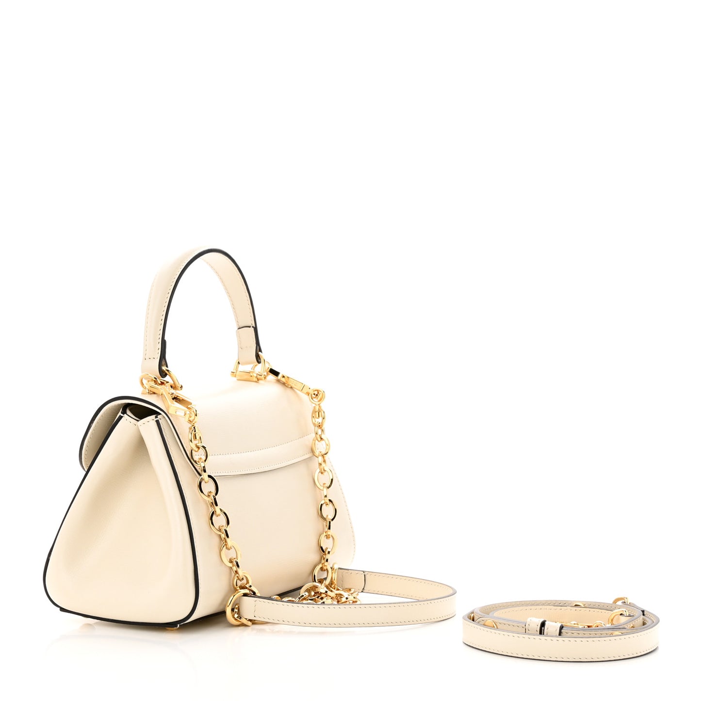 Glazed Textured Calfskin Mini Horsebit 1955 Top Handle Flap Bag Mystic White