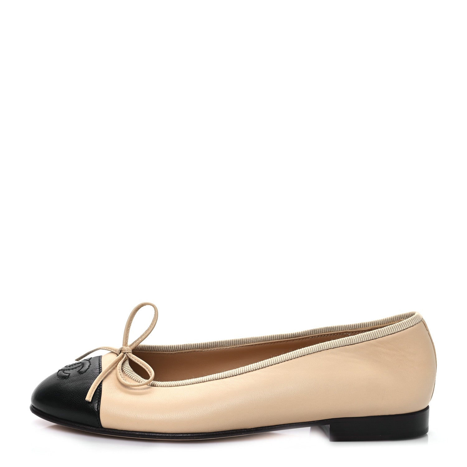 Chanel Lambskin Cap Toe CC Ballerina Flats 35.5 Beige Black 1 of 8