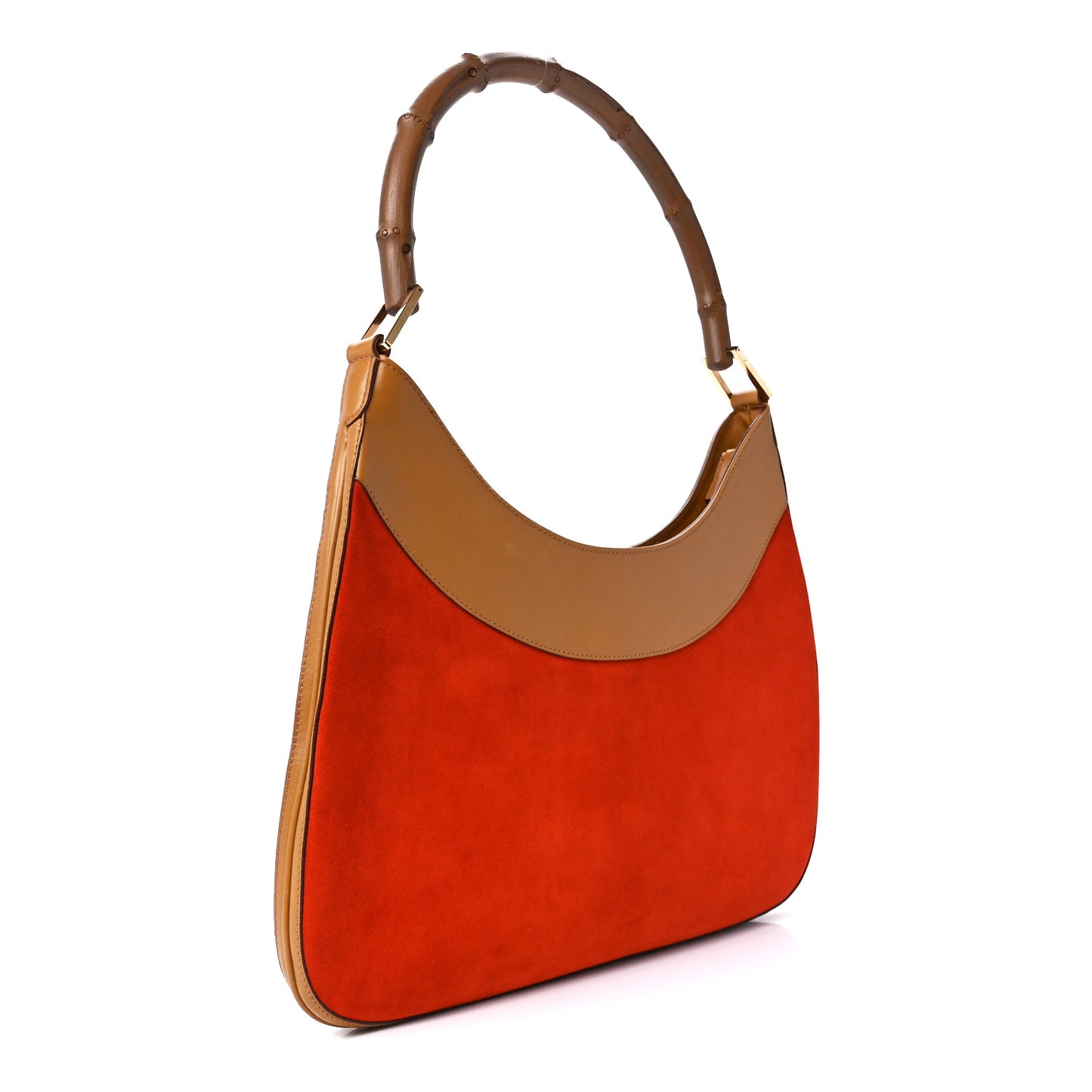 Suede Calfskin Bamboo Handle Jackie O Hobo Orange