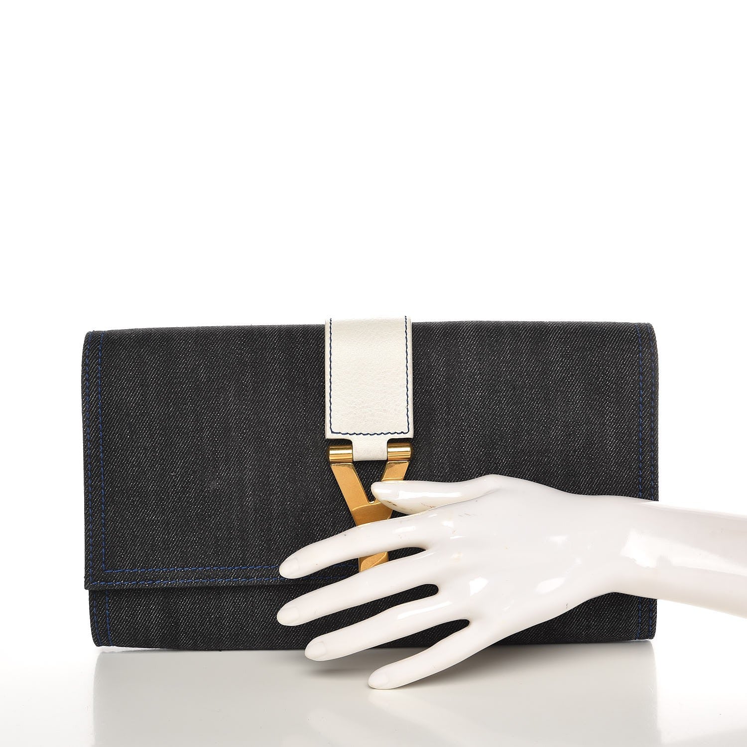 Saint Laurent Denim Classic Y Ligne Clutch 2 of 9