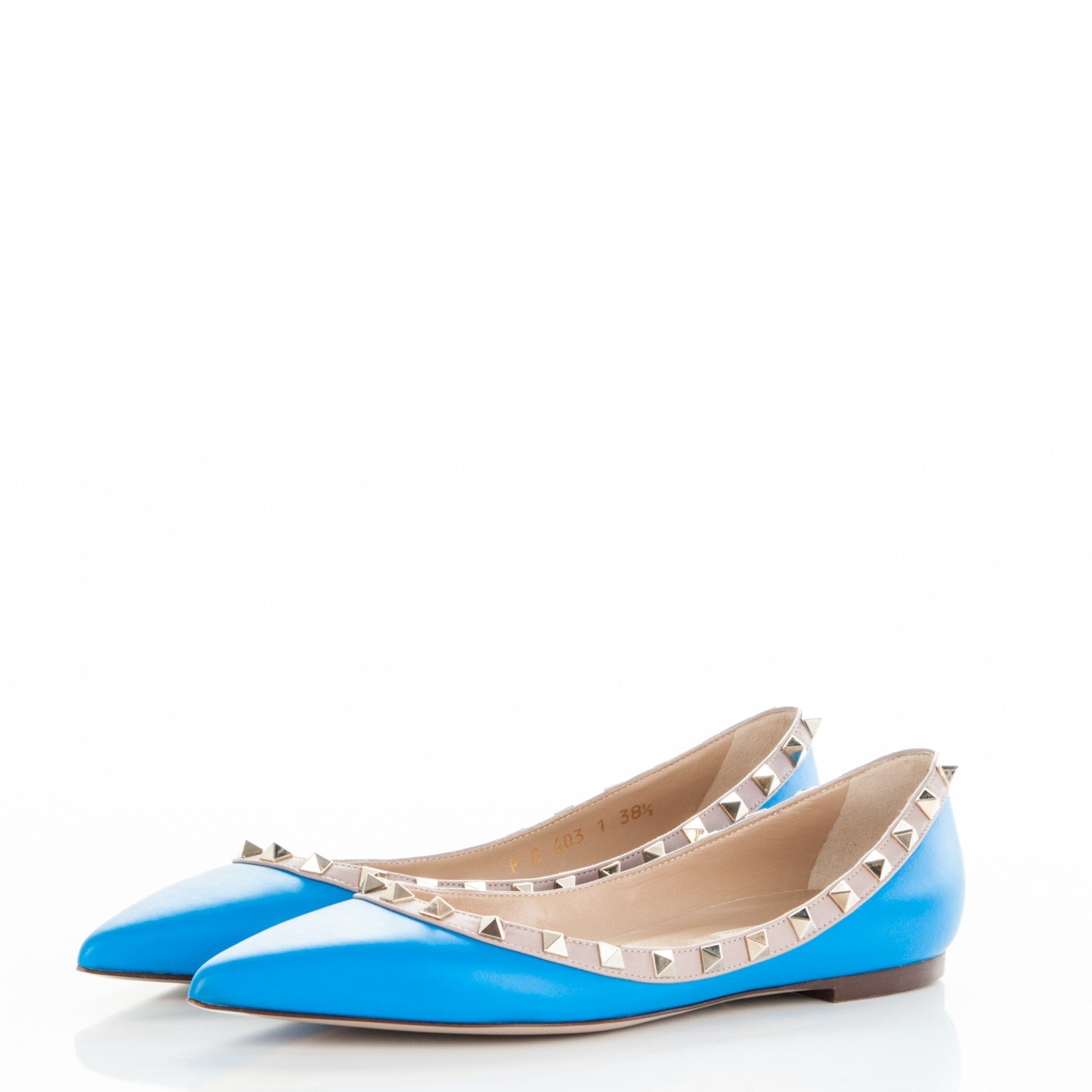 Valentino Garavani Calfskin Nappa Rockstud Ballerina Flats 38.5 Blue Fluo Poudre 3 of 8