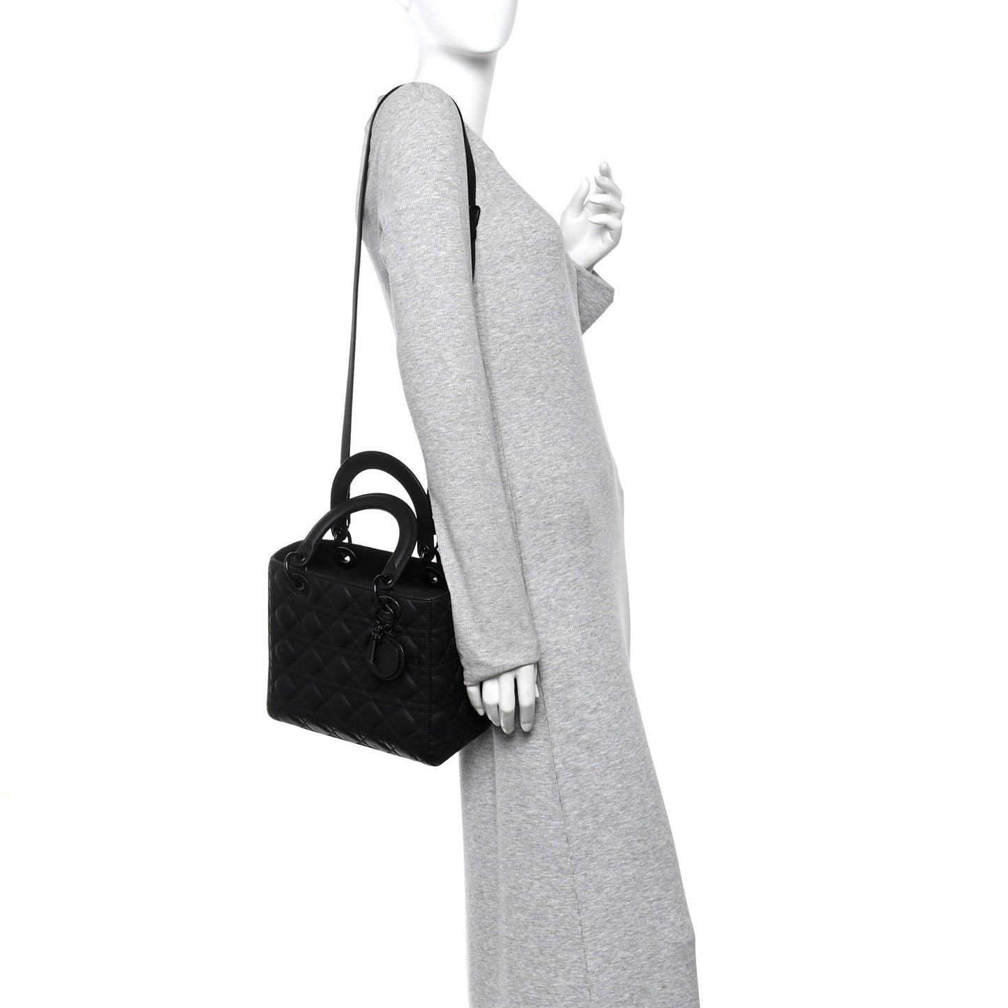 Ultra Matte Calfskin Cannage Medium Lady Dior Black