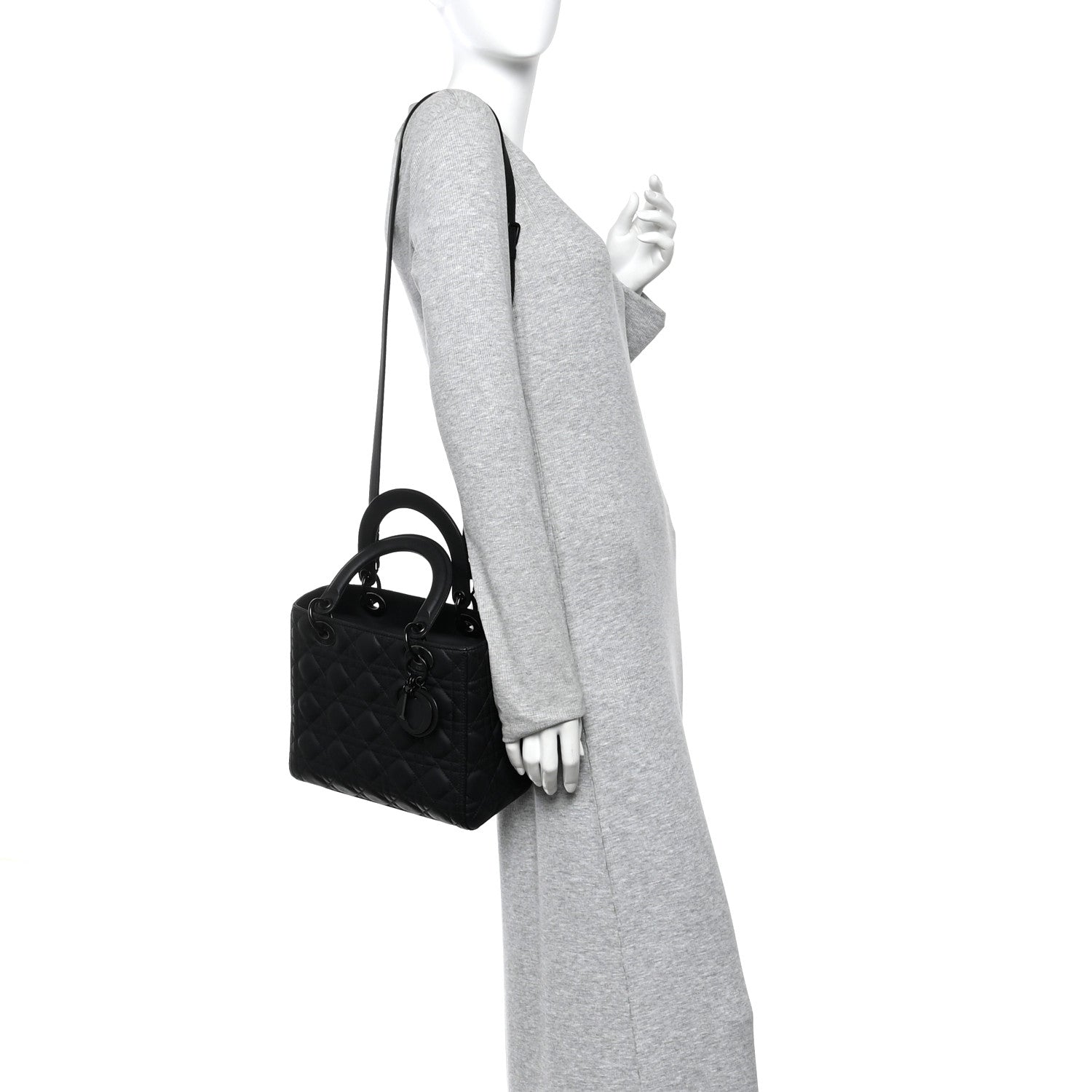 Christian Dior Ultra Matte Calfskin Cannage Medium Lady Dior Black 2 of 9