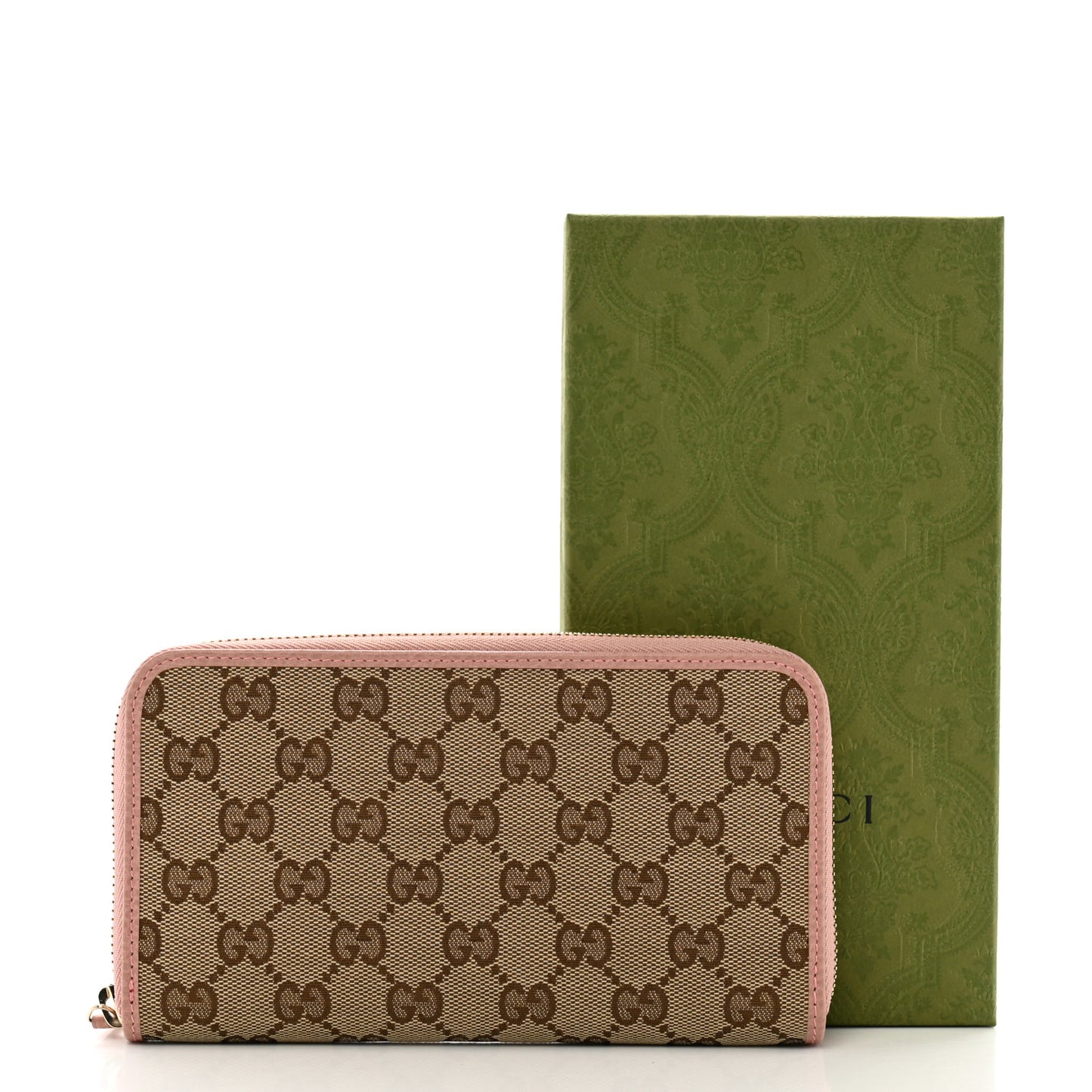 Monogram Dollar Calfskin Zip Around Wallet Beige Ebony Soft Pink