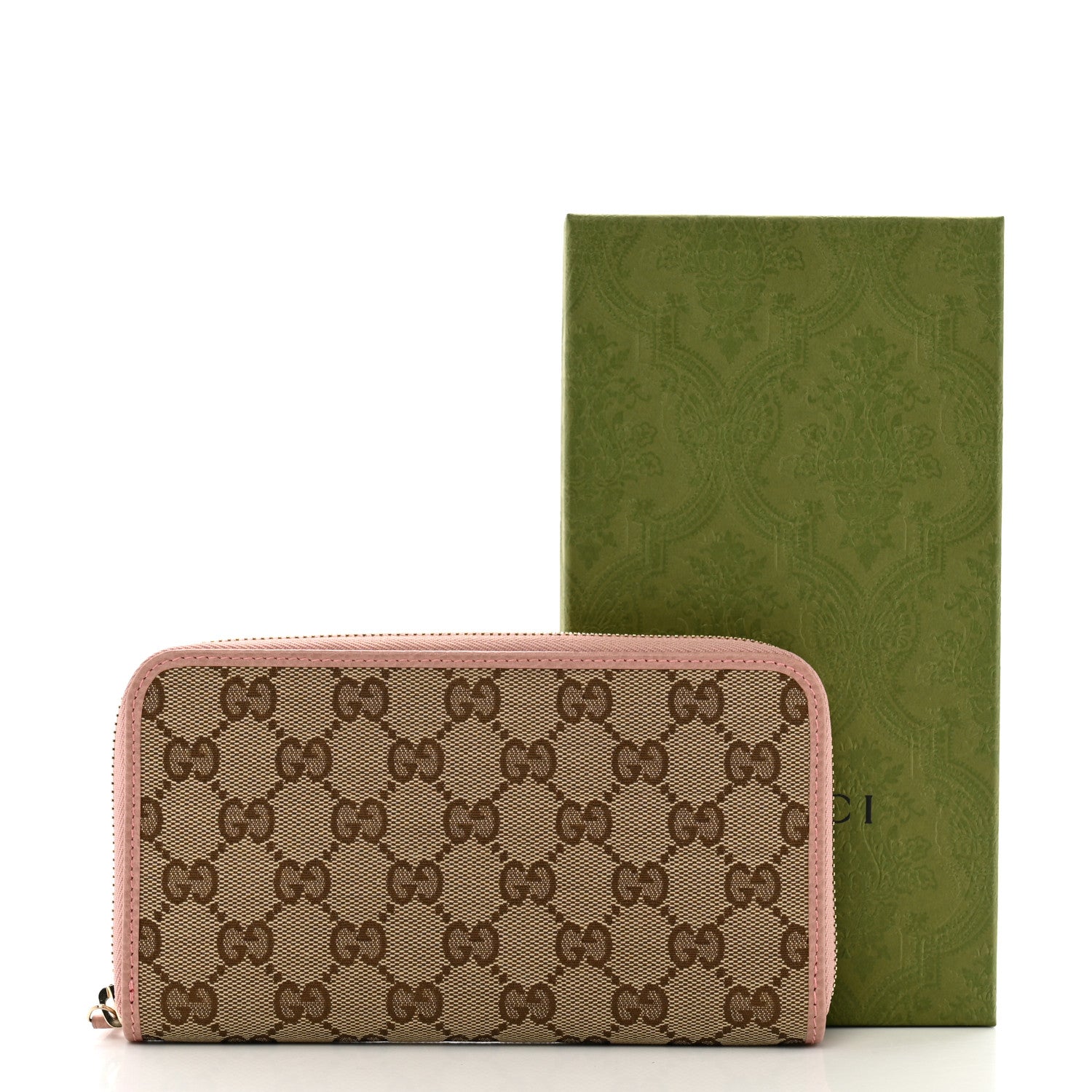 Gucci Monogram Dollar Calfskin Zip Around Wallet Beige Ebony Soft Pink 9 of 9