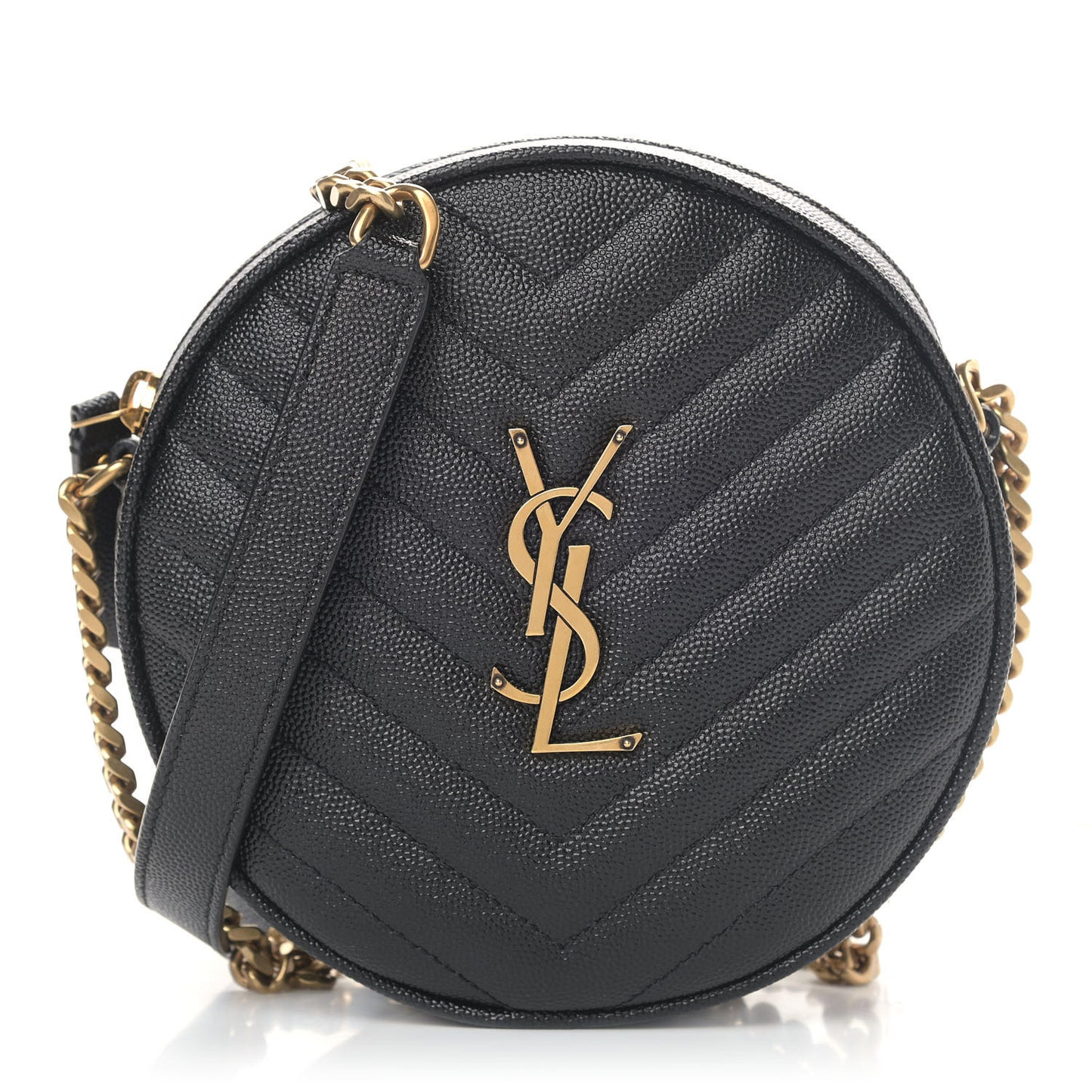Grain De Poudre Matelasse Chevron Quilted Round Vinyle Camera Bag Black