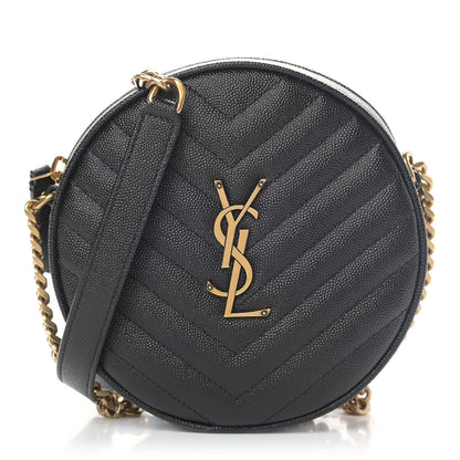 Saint Laurent Grain De Poudre Matelasse Chevron Quilted Round Vinyle Camera Bag Black 1 of 4