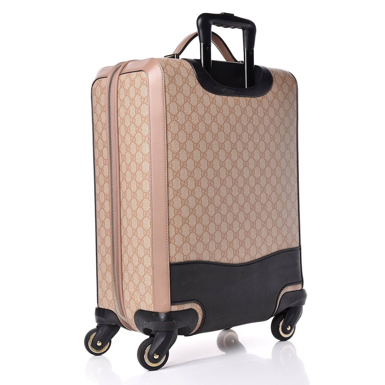 Gucci GG Supreme Monogram Selleria Calfskin Four Wheel Carry On Suitcase Winter Rose 3 of 23