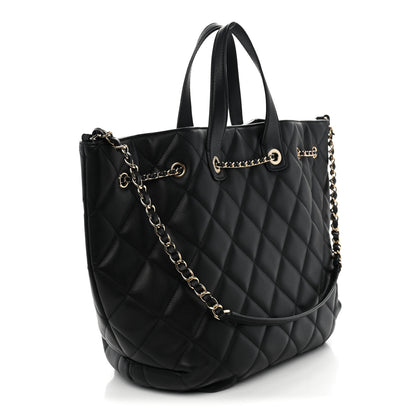 Chanel Lambskin Quilted CC Dweller Drawstring Tote Black 3 of 12