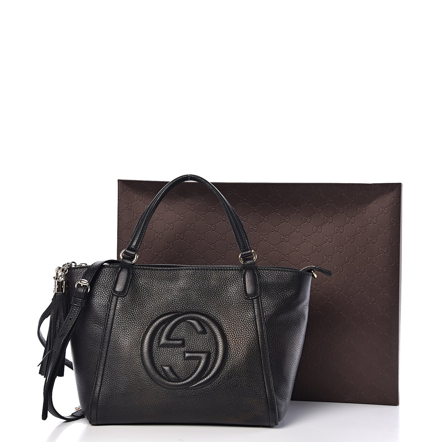 Pebbled Calfskin Small Soho Top Handle Bag Black