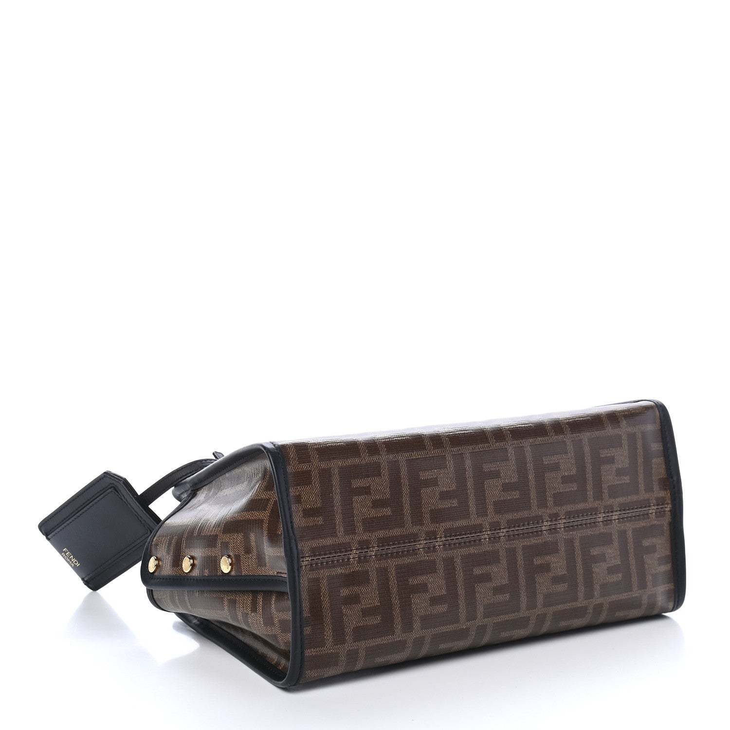 Fendi Glazed Fabric Vitello Century FF 1974 Stamp Patch Mini Peekaboo Defender Cover Mogano Panna Black 4 of 9