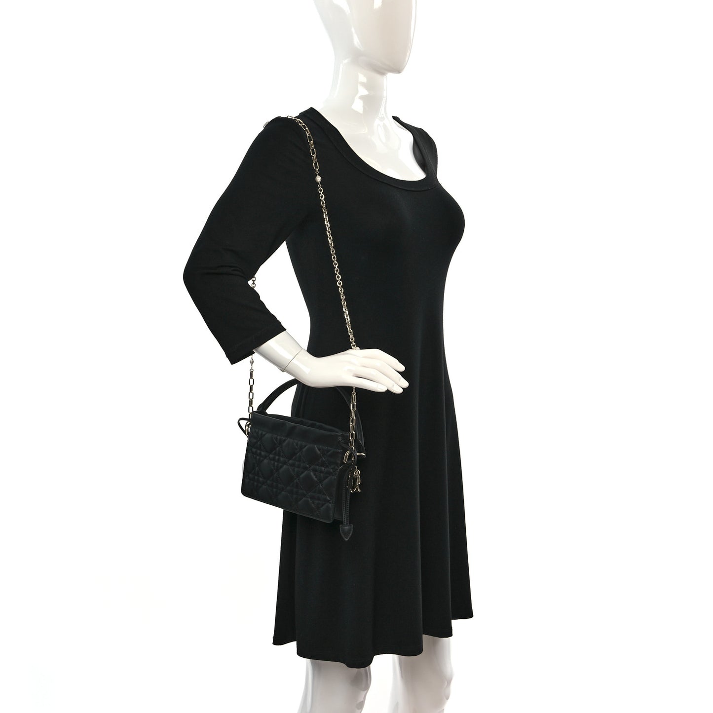 Lambskin Cannage Mini Top Handle Drawstring Bag Black