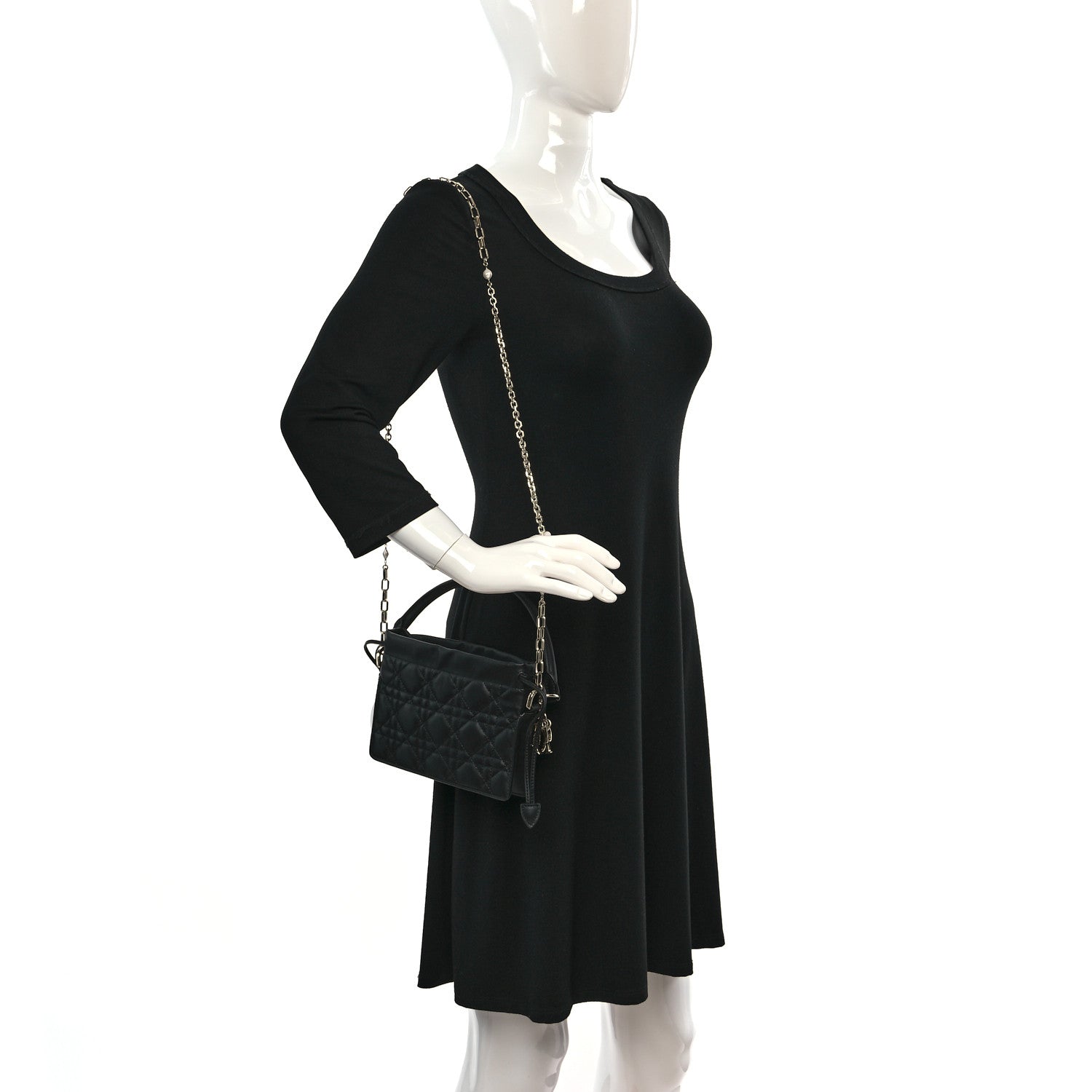 Christian Dior Lambskin Cannage Mini Top Handle Drawstring Bag Black 2 of 9