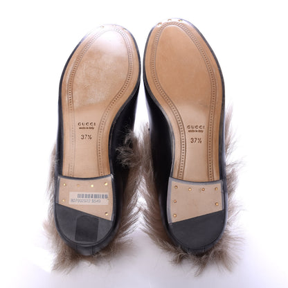Gucci Malaga Kid Fur Womens Jordaan Loafers 37.5 Black Natural 6 of 9