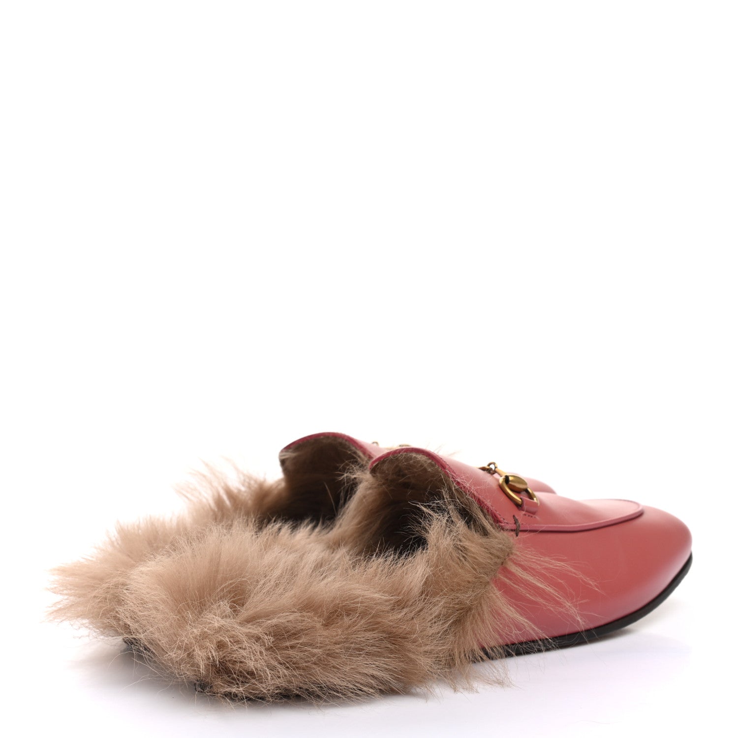 Gucci Calfskin Fur Womens Princetown Slippers 37.5 Lipstick Rose Natural 4 of 8