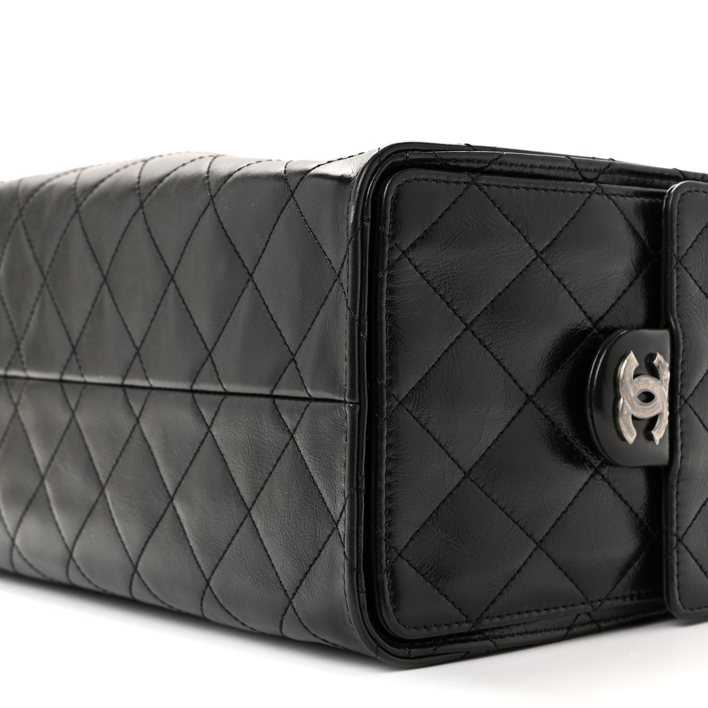Shiny Crumpled Calfskin Quilted Small Chanel 25 Handbag Black
