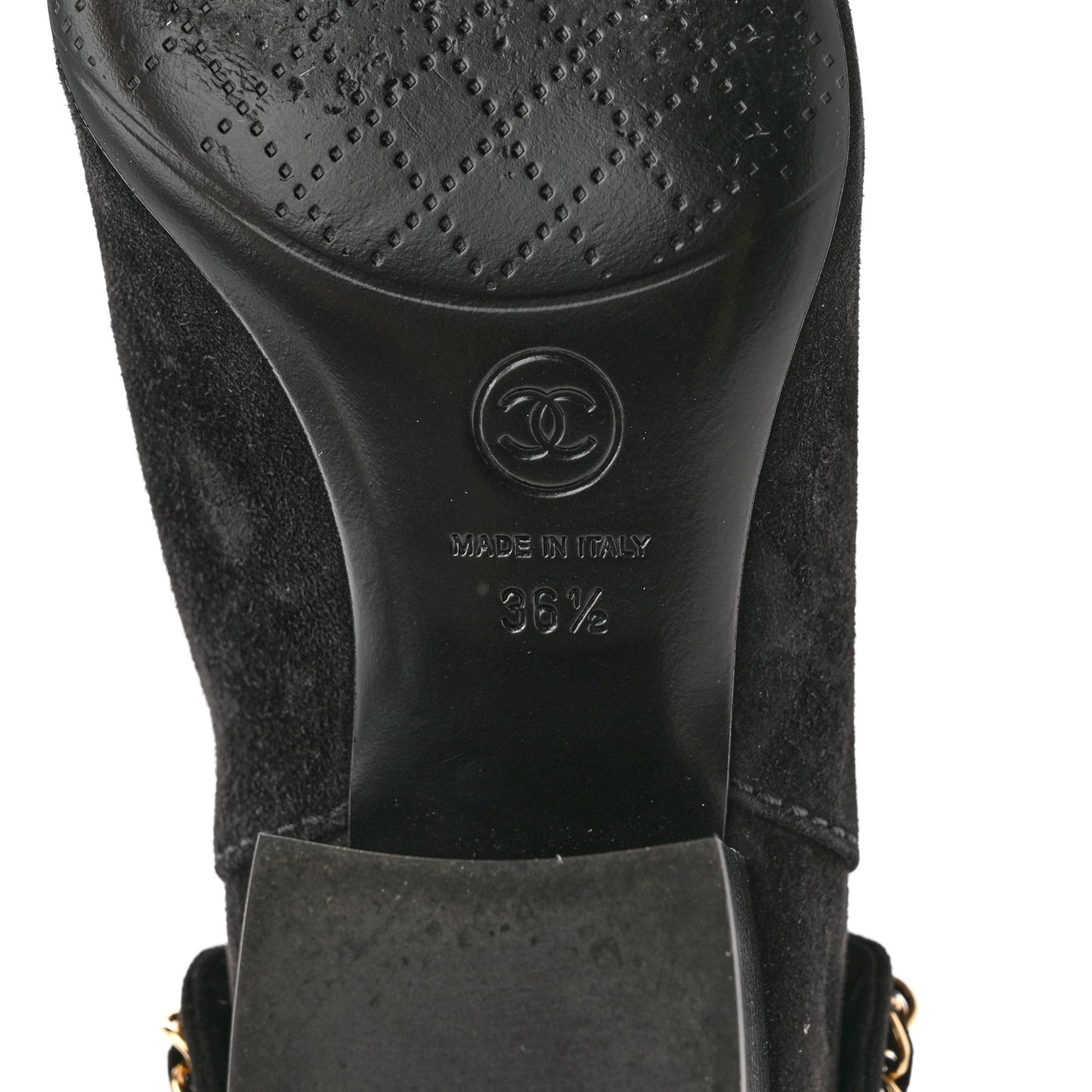 Suede Calfskin Chain CC Short Boots 36.5 Black