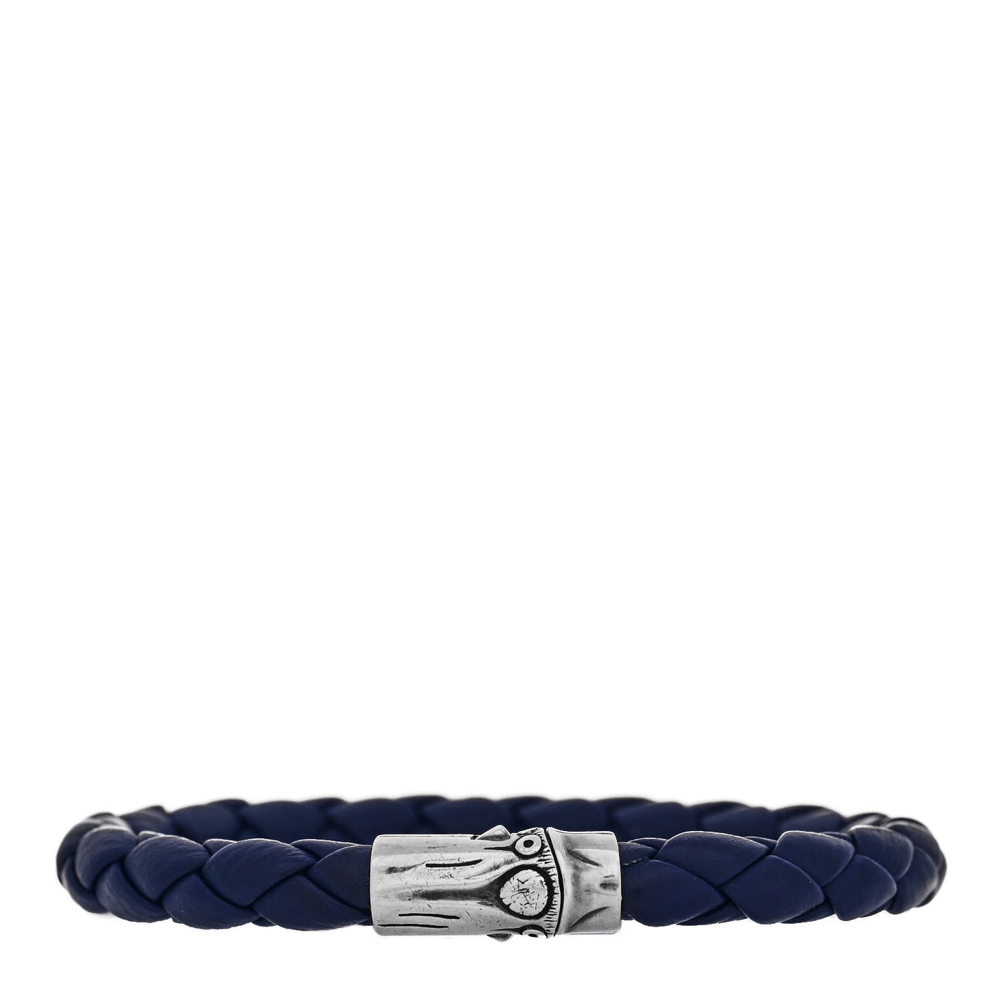 Sterling Silver Leather Braided Bamboo Bracelet Blue