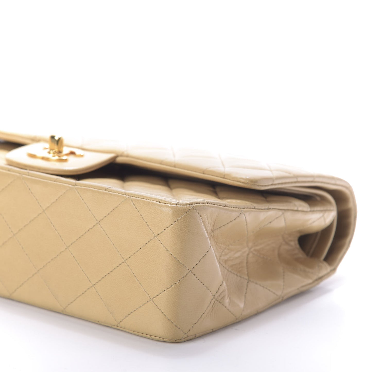 Lambskin Quilted Medium Double Flap Beige
