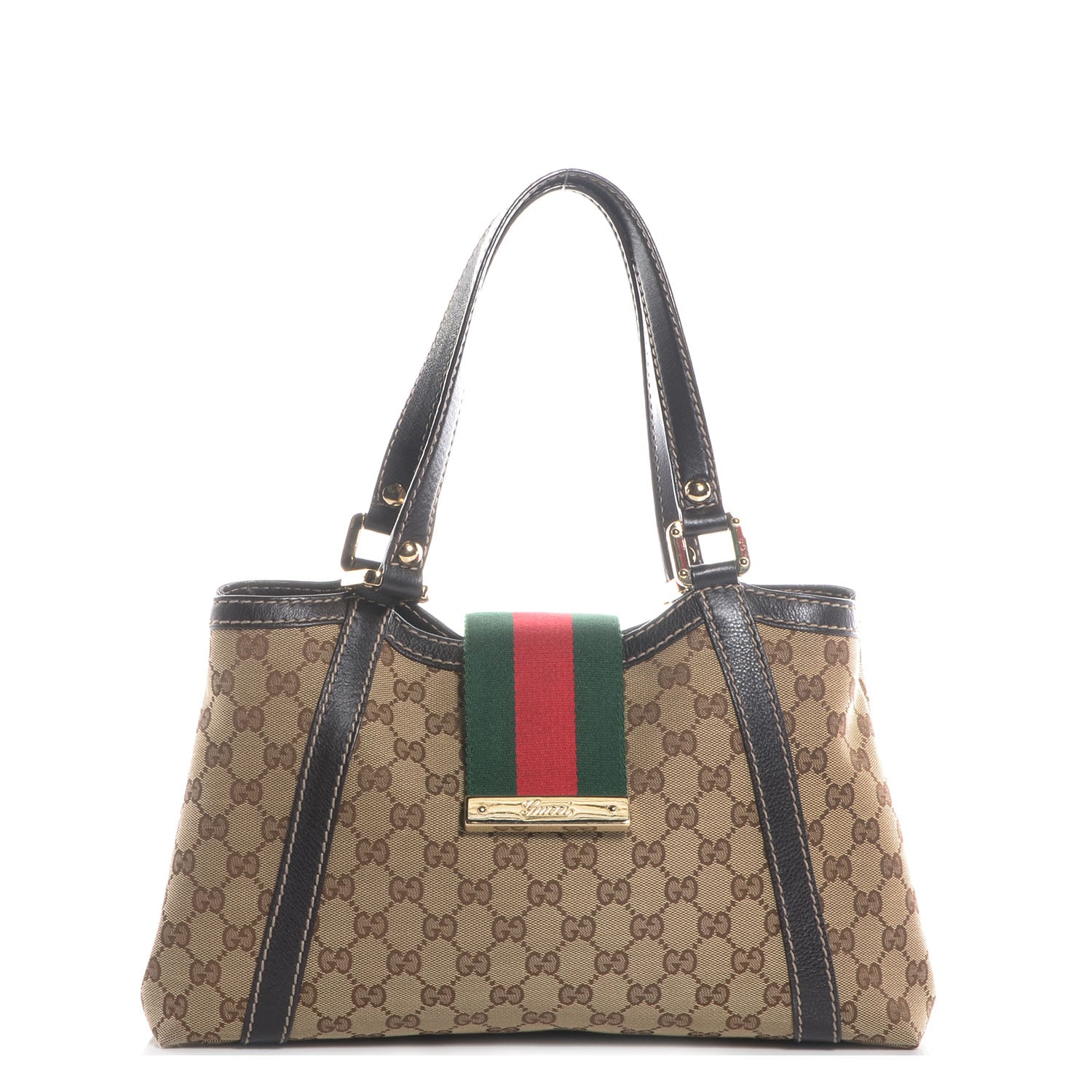 Gucci Monogram Medium New Ladies Web Tote Brown 1 of 7