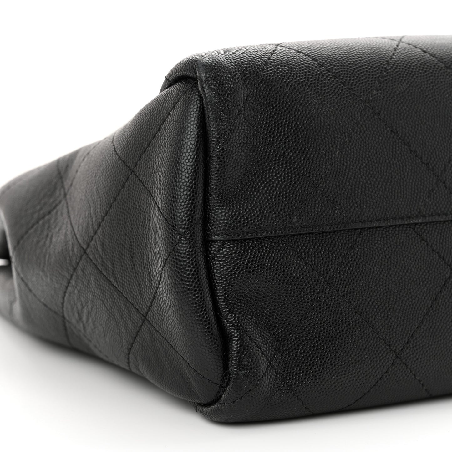 Caviar Stitched Medium Lady Coco Shopping Tote Black