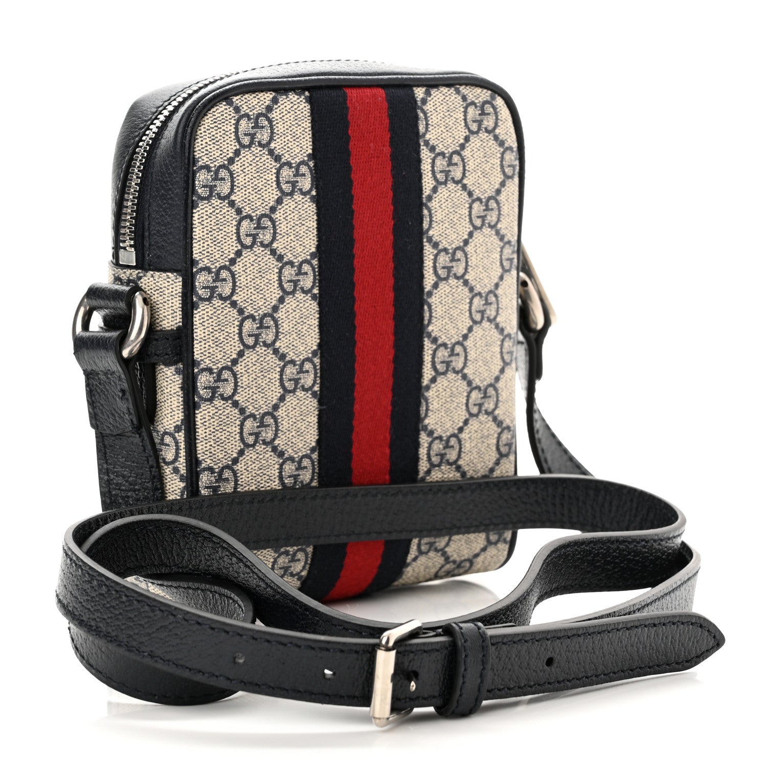 Gucci GG Supreme Monogram Textured Calfskin Web Mini Ophidia Messenger Beige Blue 3 of 10