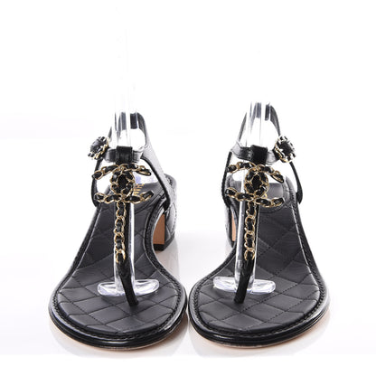 Chanel Lambskin Chain CC Logo Thong Sandals 36 Black 3 of 8