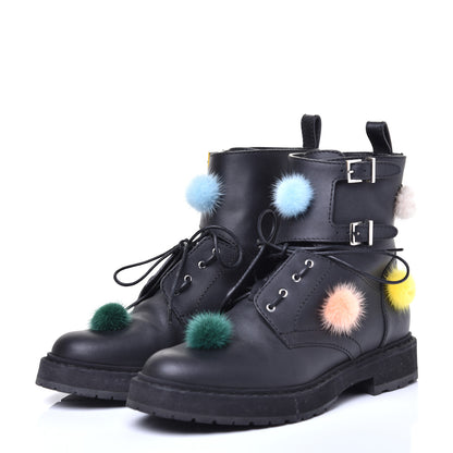 Fendi Calfskin Pom Pom Biker Boots 36 Black 2 of 8