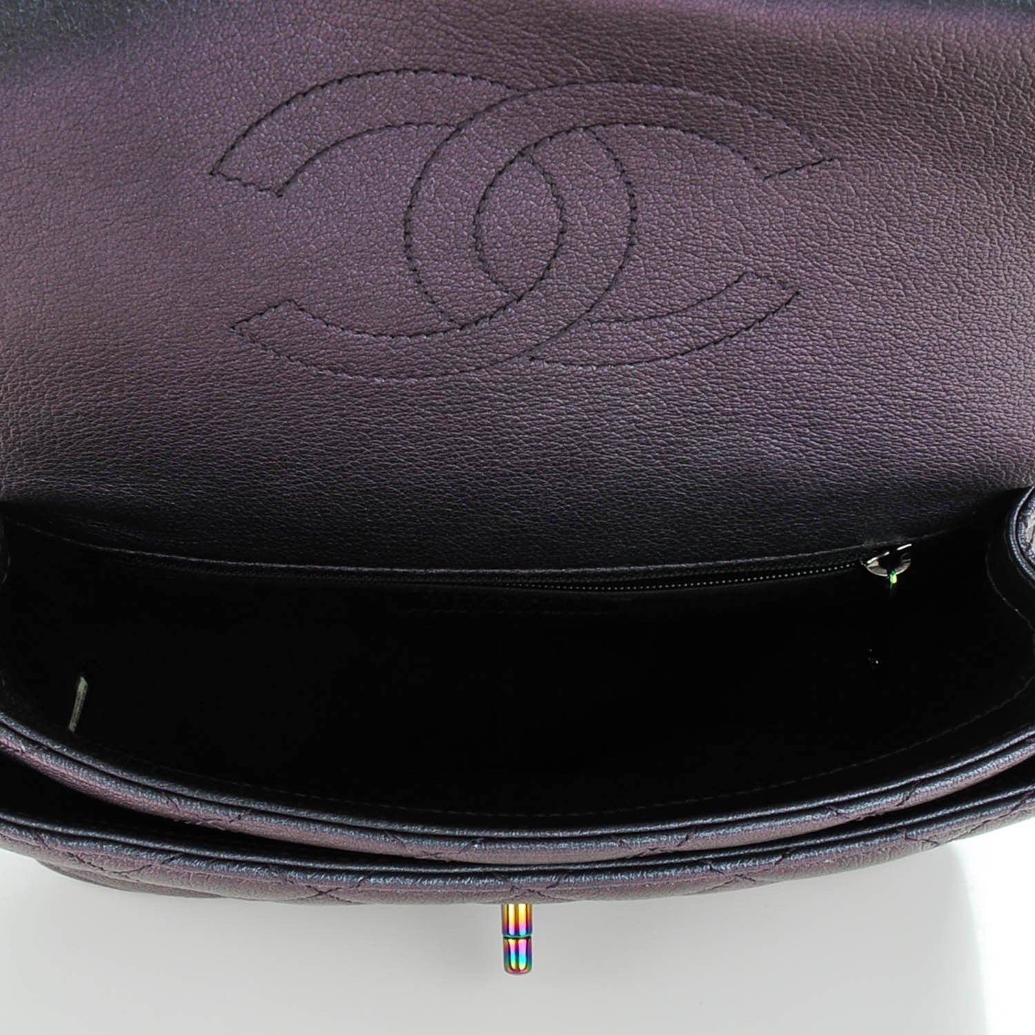 Chanel Iridescent Goatskin Quilted Small Double Carry Waist Chain Flap Purple 5 of 7