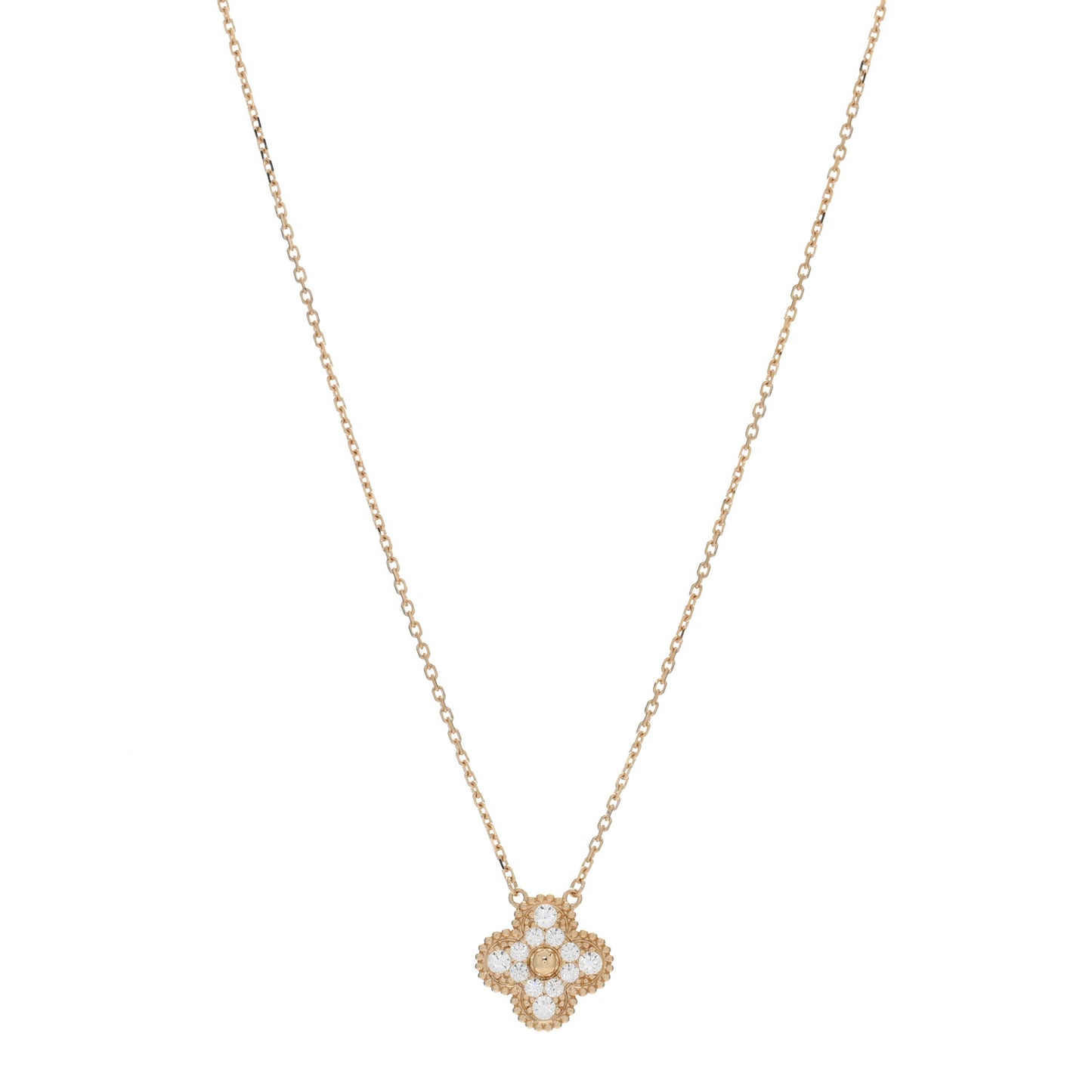 18K Yellow Gold Diamond Vintage Alhambra Pendant Necklace