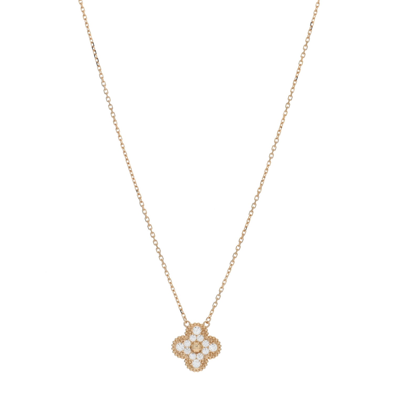 Van Cleef & Arpels 18K Yellow Gold Diamond Vintage Alhambra Pendant Necklace 1 of 5