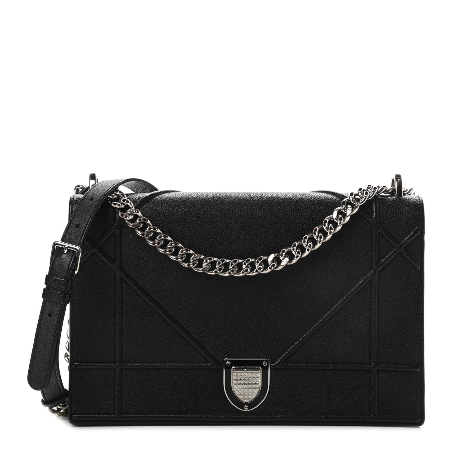 Grained Calfskin Large Diorama Flap Bag Black