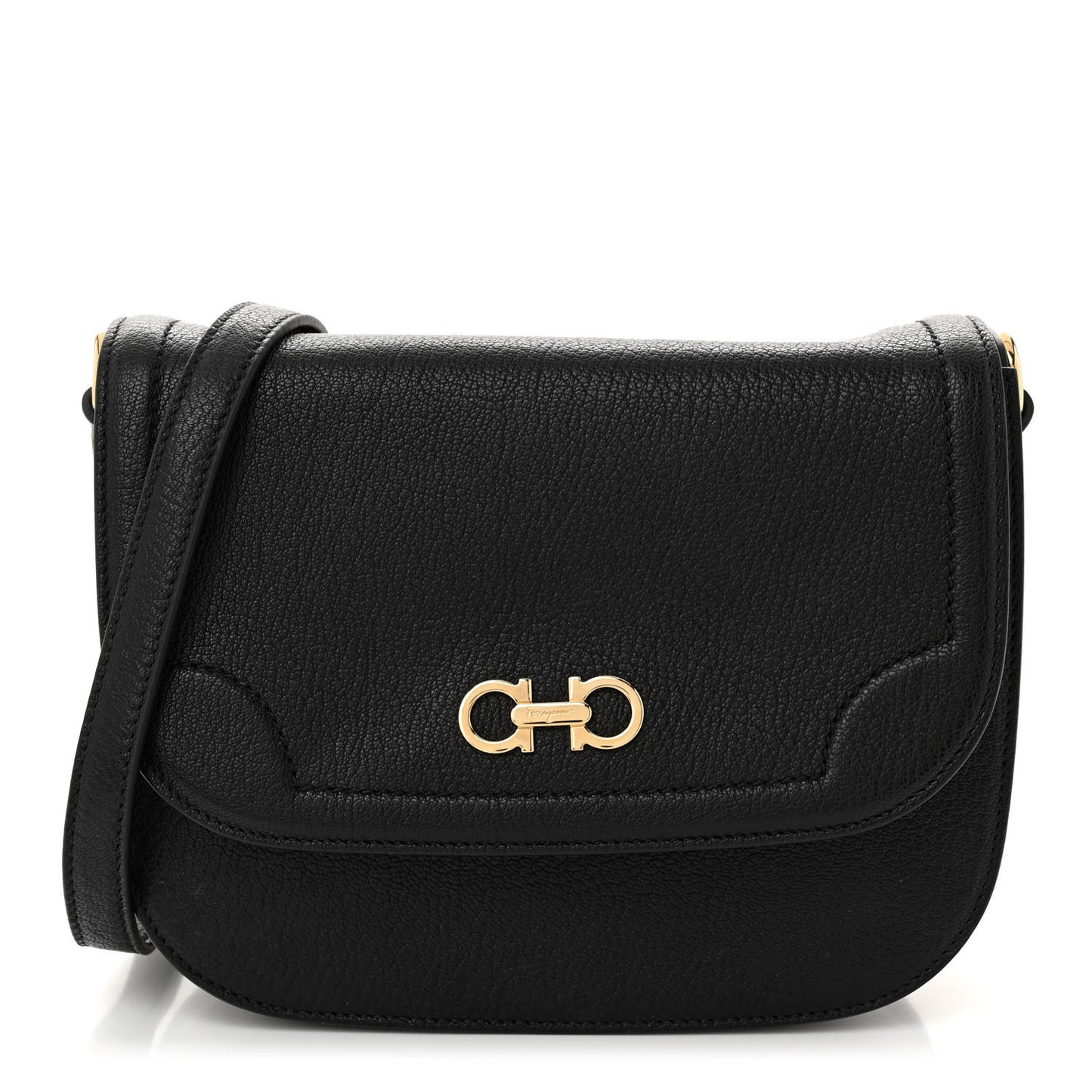Grained Calfskin Small Greta Shoulder Bag Black