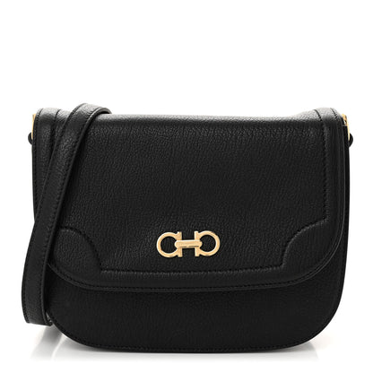 Salvatore Ferragamo Grained Calfskin Small Greta Shoulder Bag Black 1 of 9