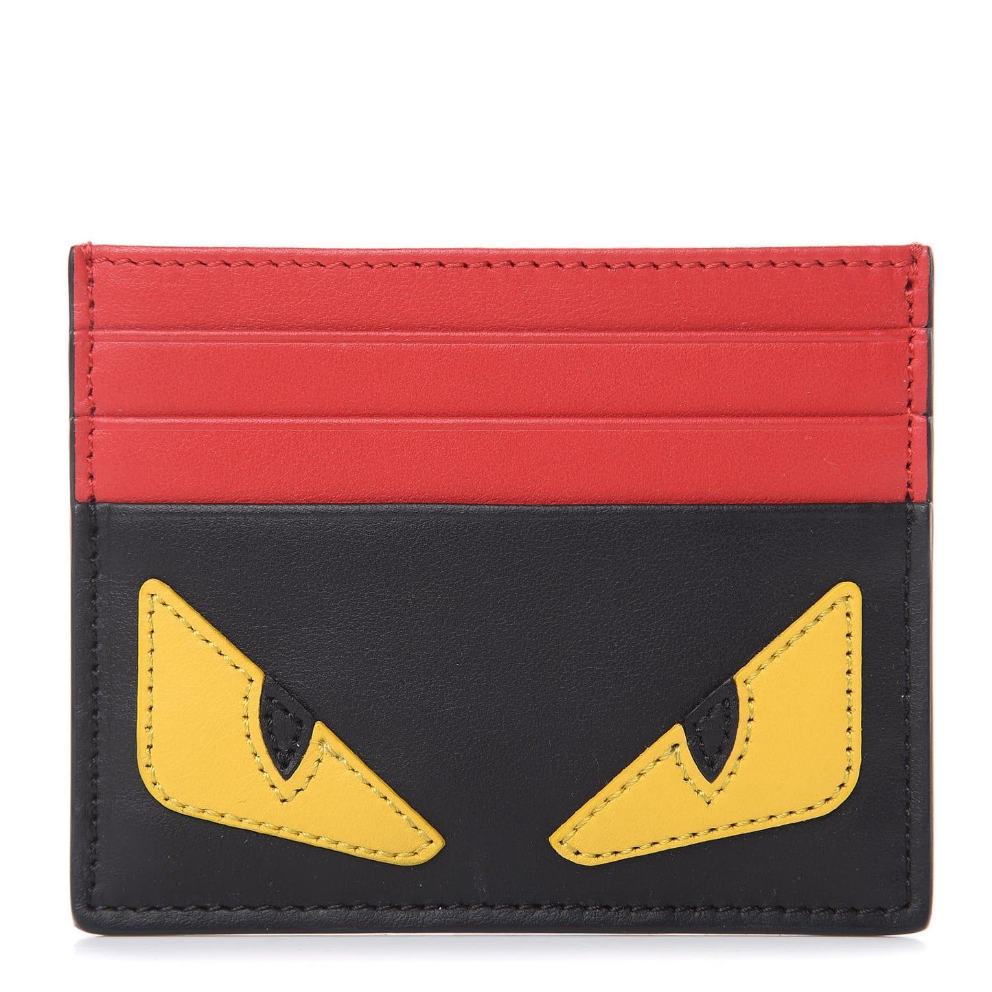 Vitello Century Monster Eyes Inlay Card Holder Black Giallo Rosso