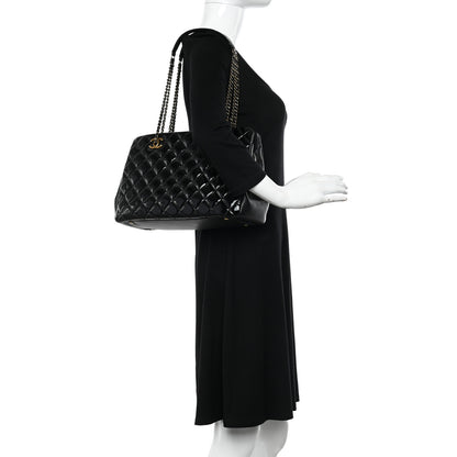 Chanel Patent Goatskin Quilted Small CC Eyelet Tote Black 2 of 10