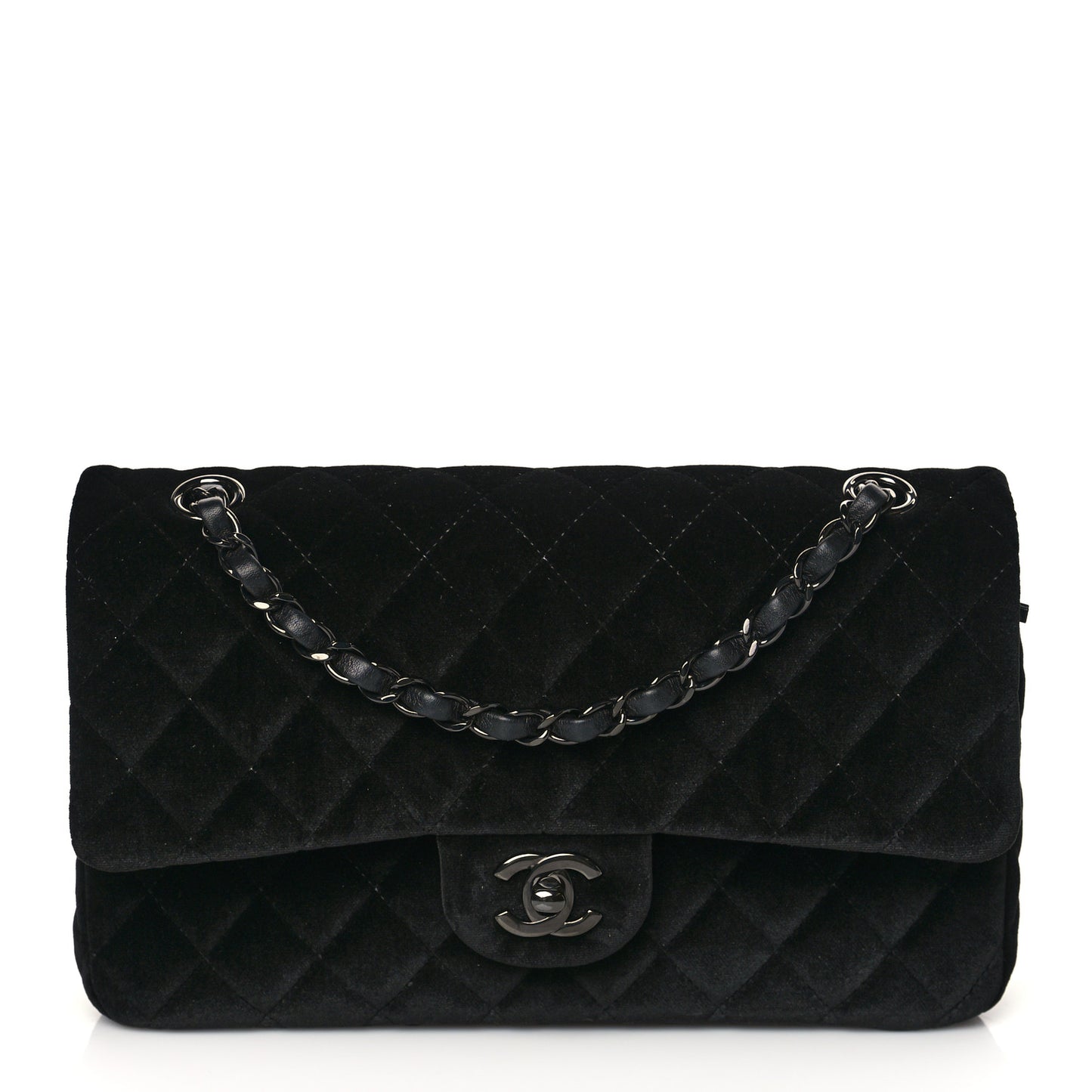 Velvet Quilted Medium Double Flap So Black