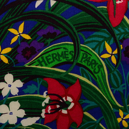 Hermes Cashmere Silk Tyger Tyger Scarf 140 Bleu Dur Vert Gris 5 of 7