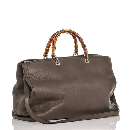 Gucci Calfskin Large Bamboo Shopper Tote Grey Field 4 of 9