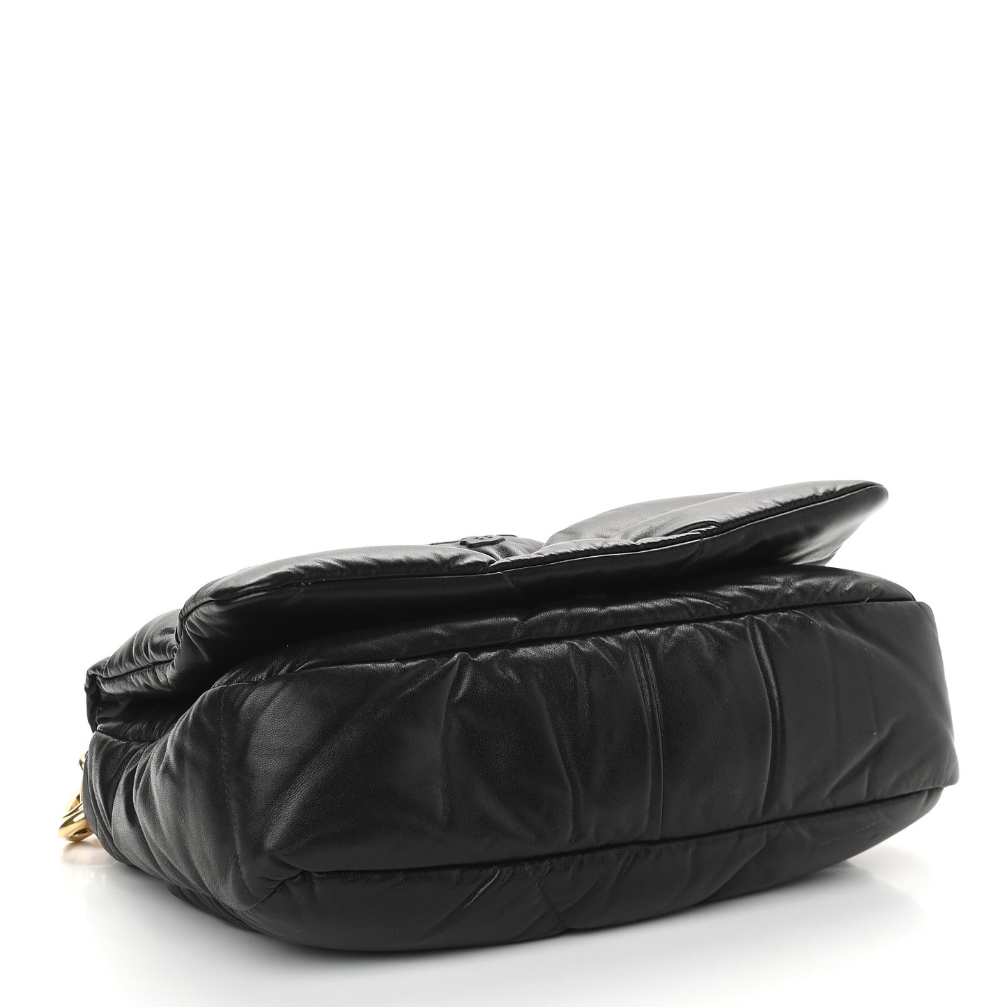 Nappa Soft Padded Logo Embossed Triangle Quilted Shoulder Bag Black